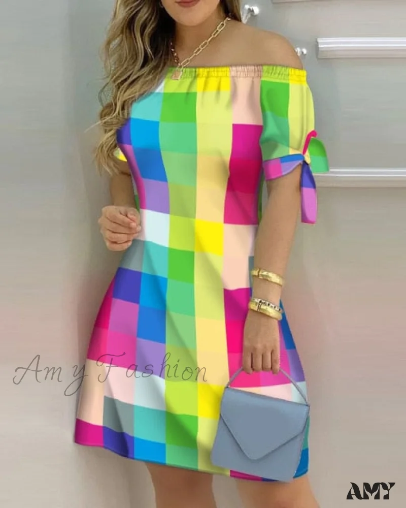Amy Fashion - Striped Plaid Floral Print A Line Party Short Dresses - Image 11