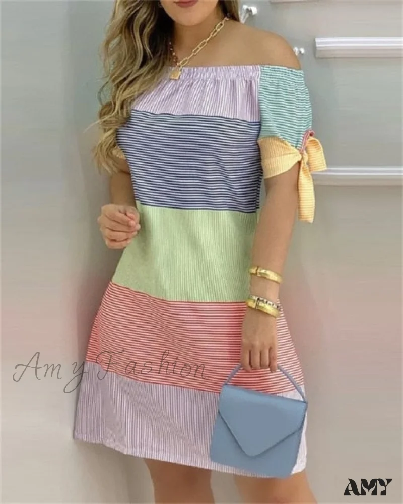Amy Fashion - Striped Plaid Floral Print A Line Party Short Dresses - Image 5