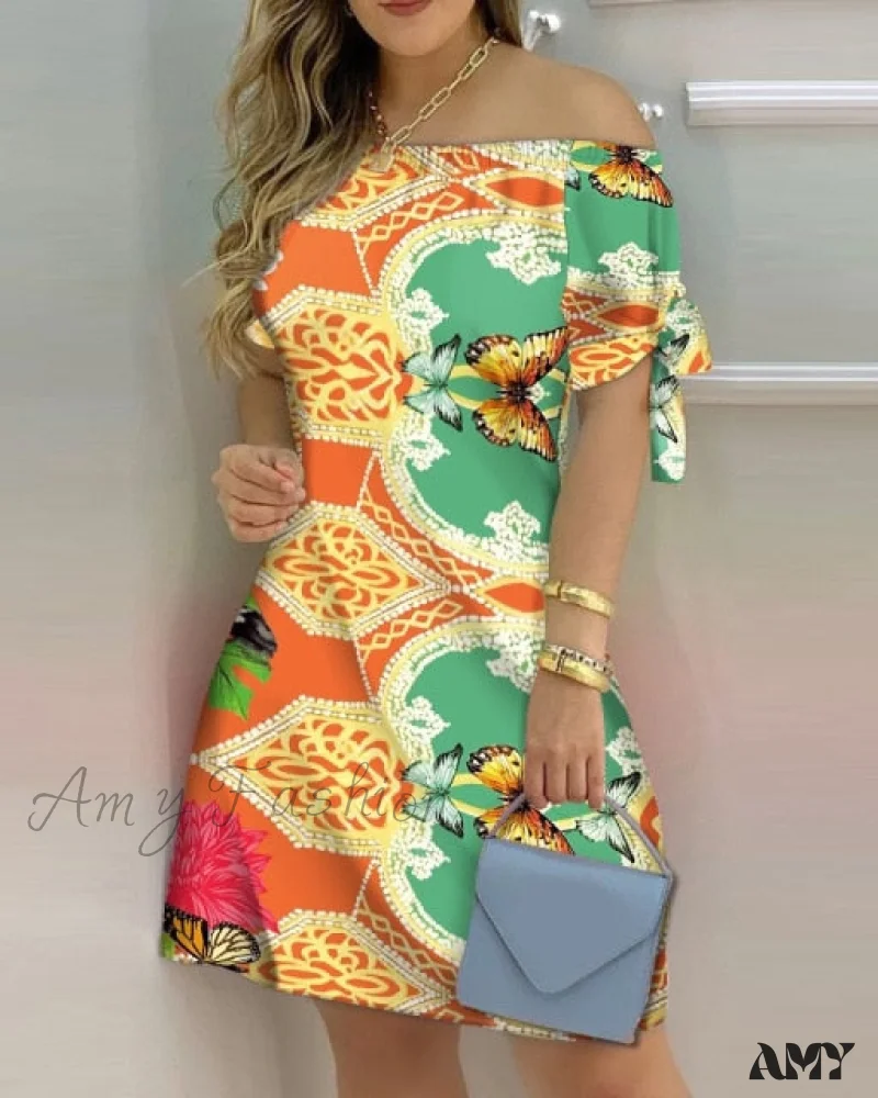 Amy Fashion - Striped Plaid Floral Print A Line Party Short Dresses - Image 8