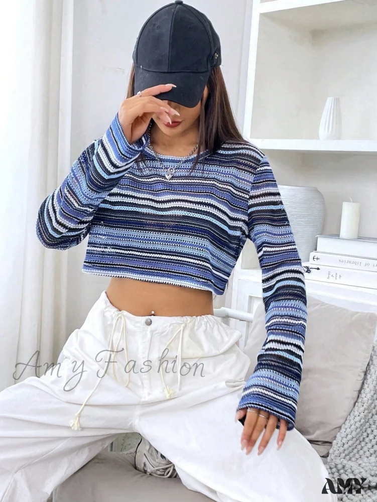 Amy Fashion - Striped Print Crop Tee - Image 3