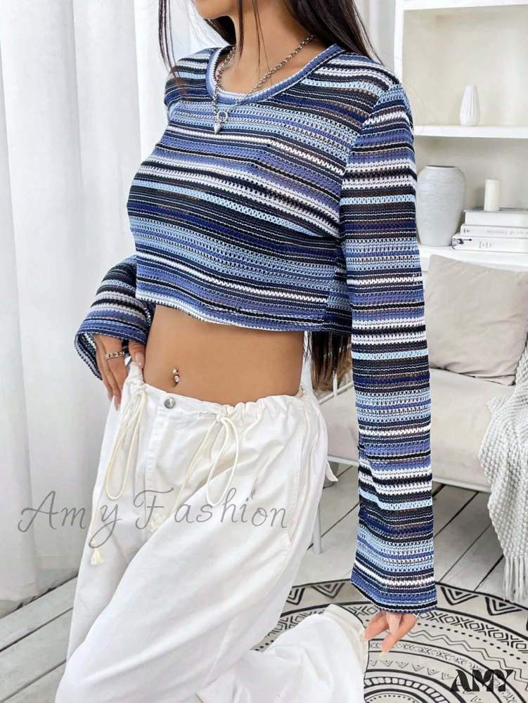 Amy Fashion - Striped Print Crop Tee - Image 5