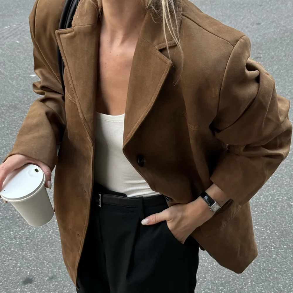 Suede Vintage Brown Leather Coat - Image 5