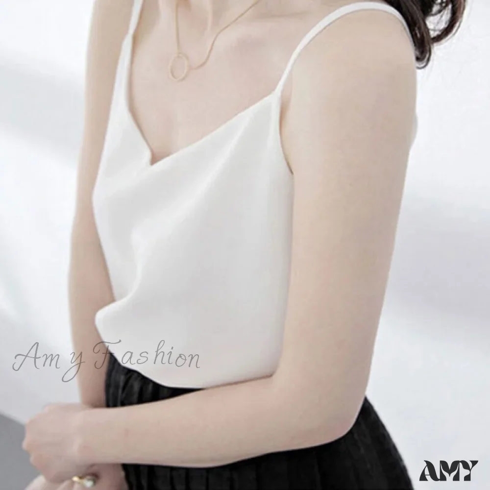 Amy Fashion - Chiffon Sleeveless Solid Camis Top - Image 2