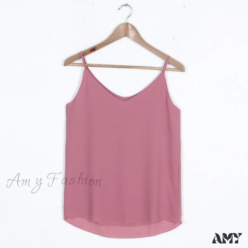 Amy Fashion - Chiffon Sleeveless Solid Camis Top - Image 4
