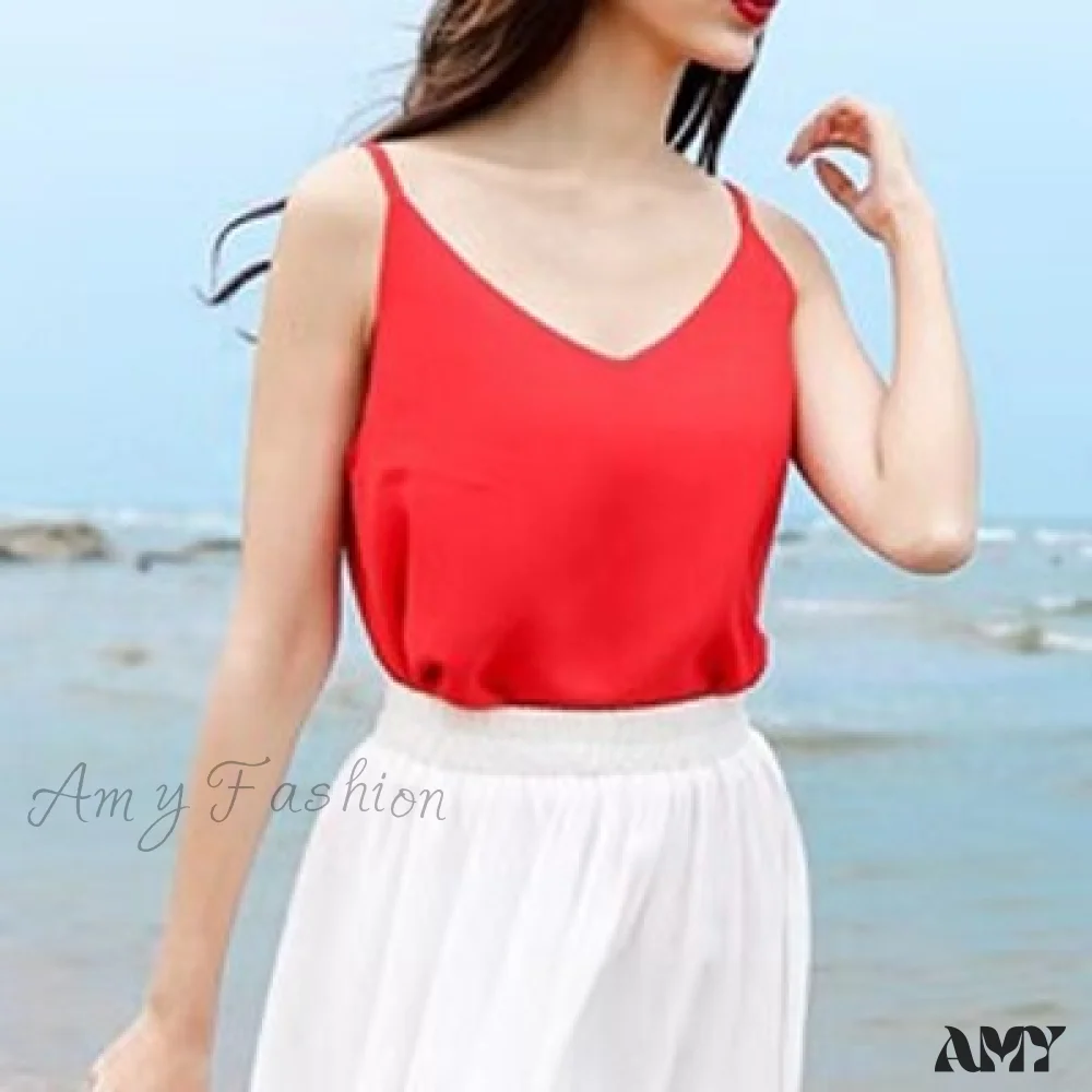 Amy Fashion - Chiffon Sleeveless Solid Camis Top - Image 8