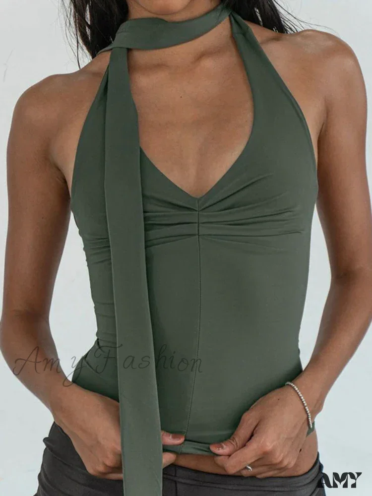 Summer Halter Sexy Backless Sleeveless Ribbed Knit Crop Top - Image 2