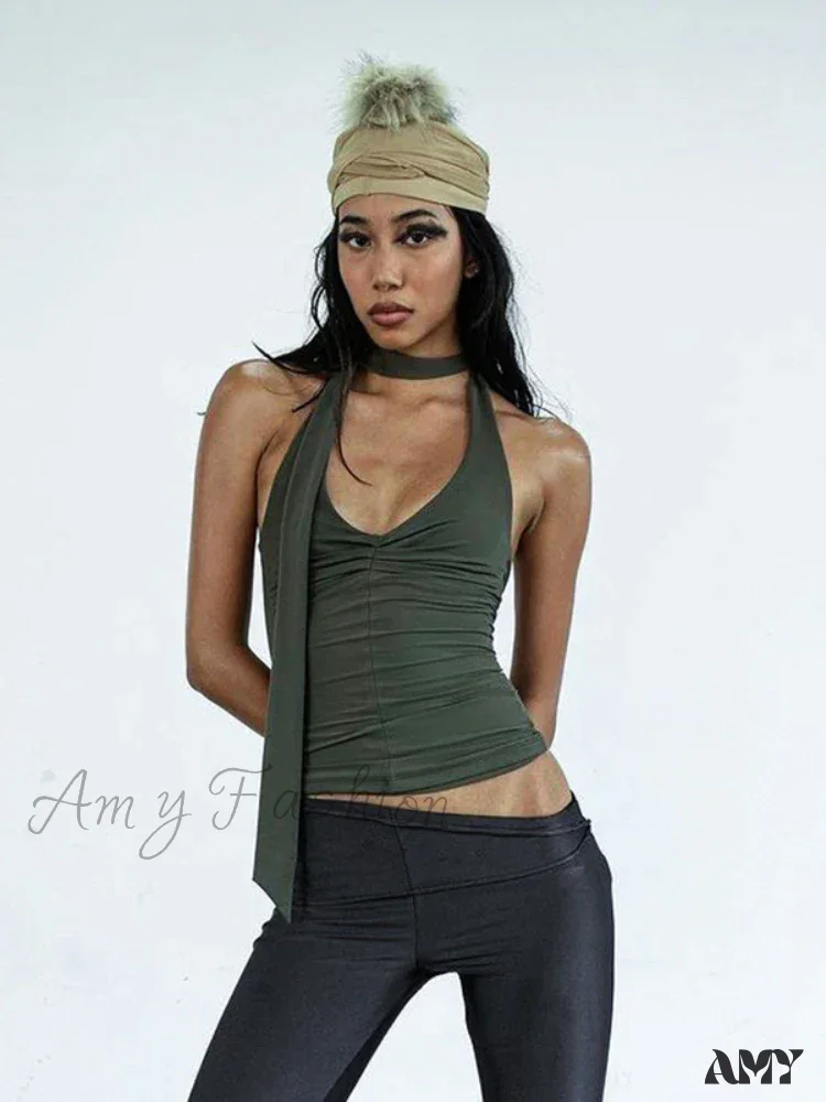 Summer Halter Sexy Backless Sleeveless Ribbed Knit Crop Top - Image 4