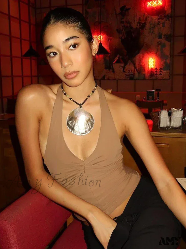 Summer Halter Sexy Backless Sleeveless Ribbed Knit Crop Top - Image 5