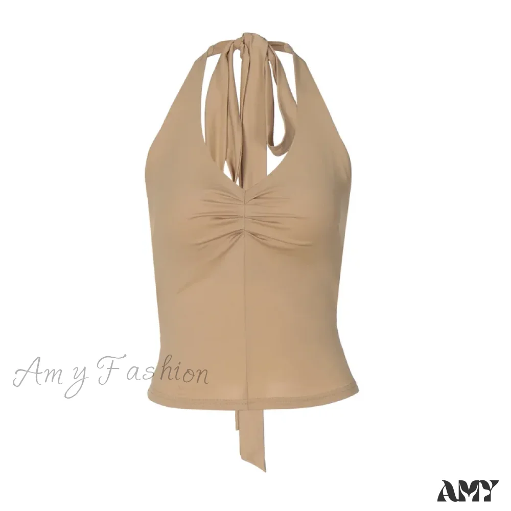 Summer Halter Sexy Backless Sleeveless Ribbed Knit Crop Top - Image 7