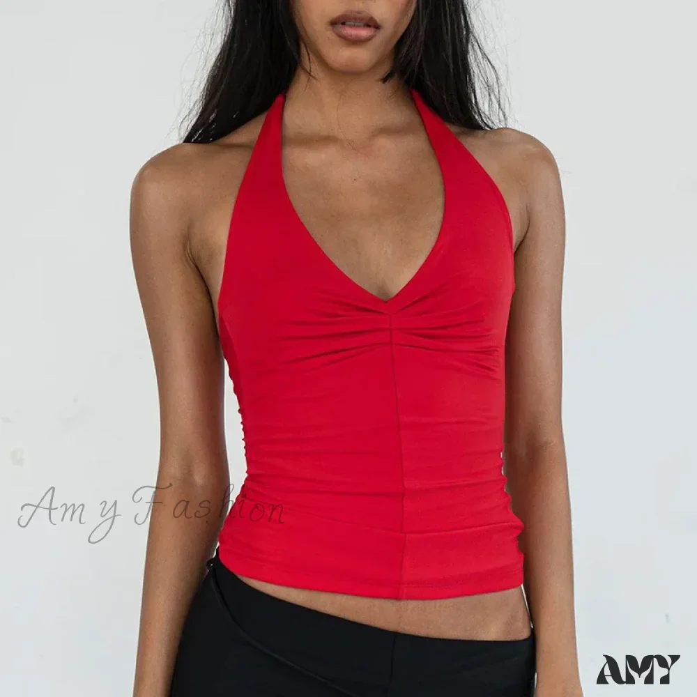Summer Halter Sexy Backless Sleeveless Ribbed Knit Crop Top - Image 8
