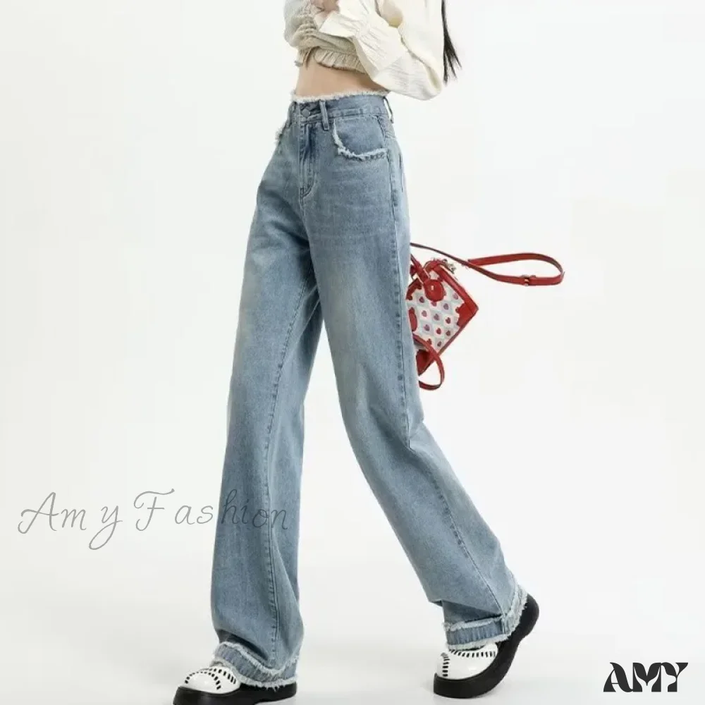 Amy Fashion - Summer Light Straight Artistic Washable Lazy Buttons Versatile New Women's Jean - Image 2
