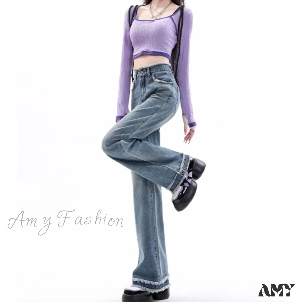 Amy Fashion - Summer Light Straight Artistic Washable Lazy Buttons Versatile New Women's Jean - Image 4