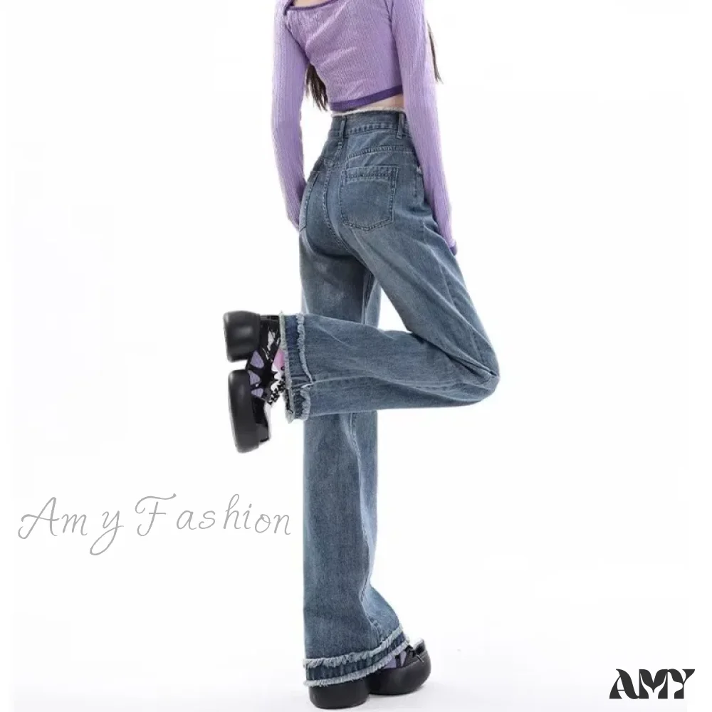 Amy Fashion - Summer Light Straight Artistic Washable Lazy Buttons Versatile New Women's Jean - Image 5