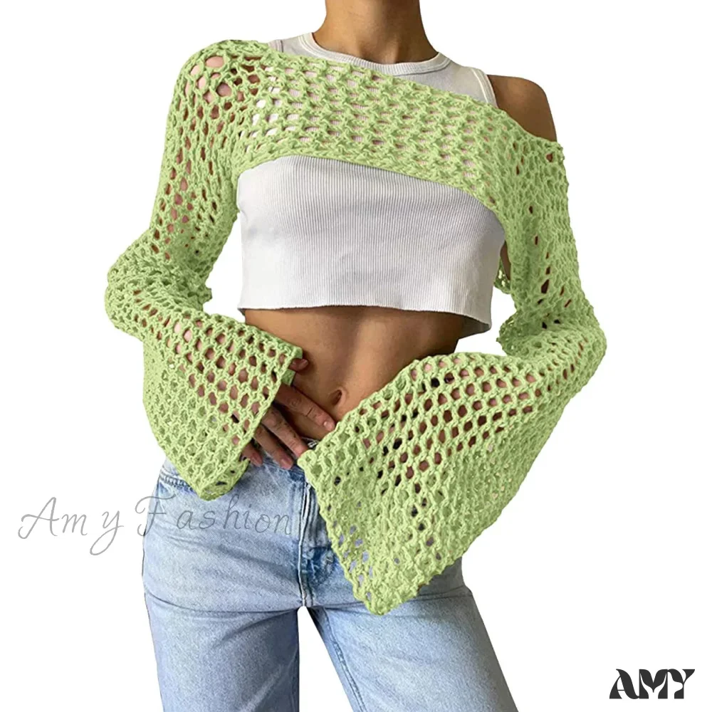 Amy Fashion - Summer Sexy Long Sleeve Smock Knitted Crop Top - Image 15