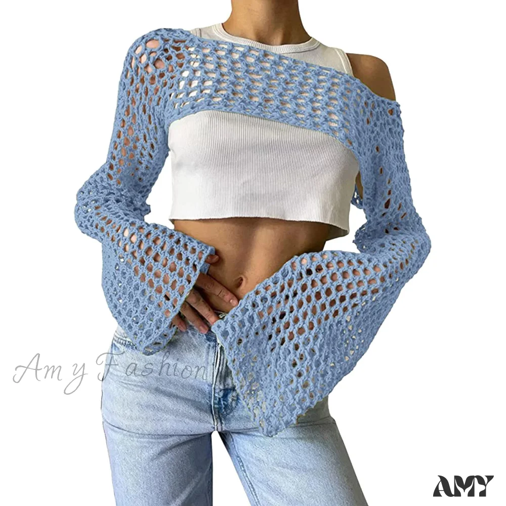 Amy Fashion - Summer Sexy Long Sleeve Smock Knitted Crop Top - Image 4