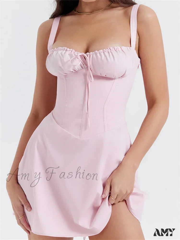 Amy Fashion - Summer Sexy Square Neck Ruched A Line Mini Dress - Image 8