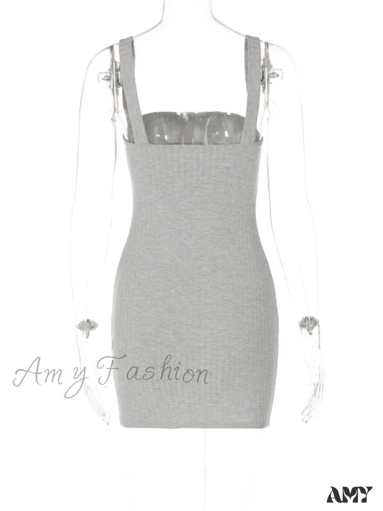 Amy Fashion - Summer Sleeveless Casual Tank Square Neck Low Cut Mini Dress - Image 4