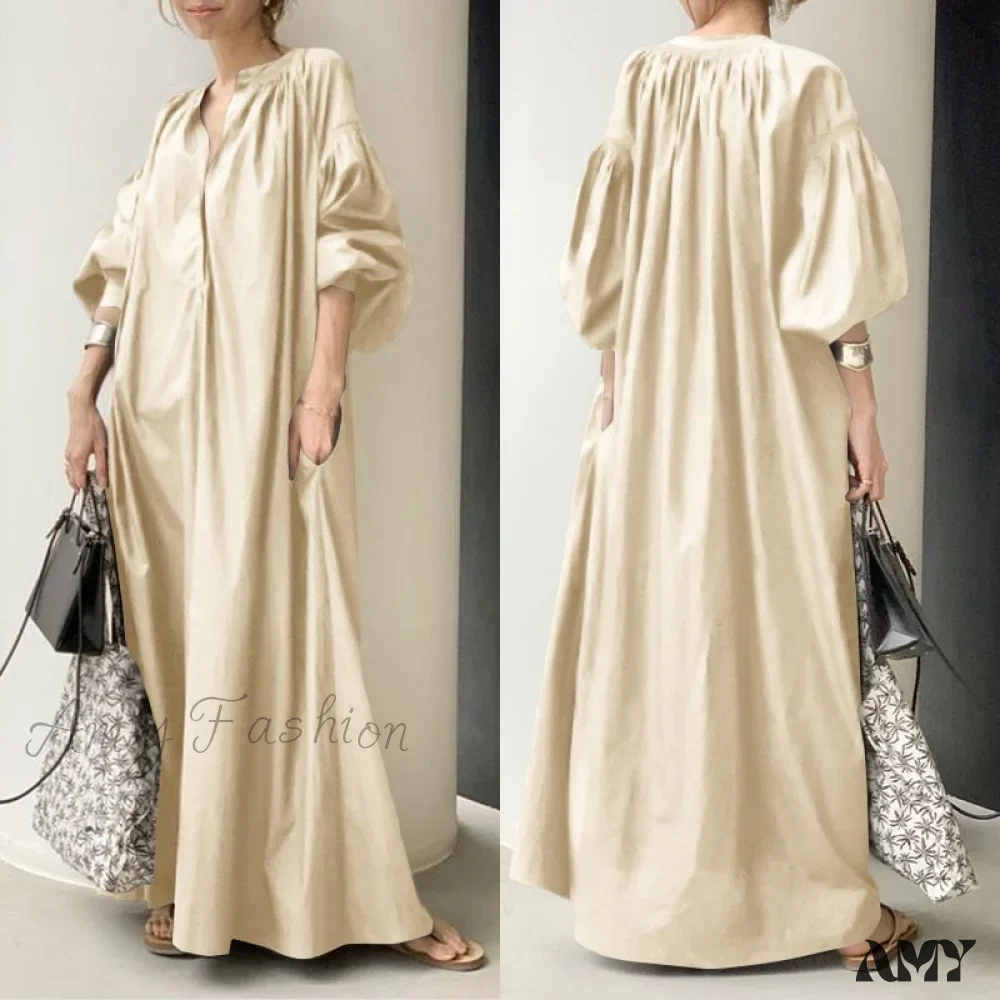 Amy Fashion - Casual Lantern Sleeve Maxi Sundress - Image 2