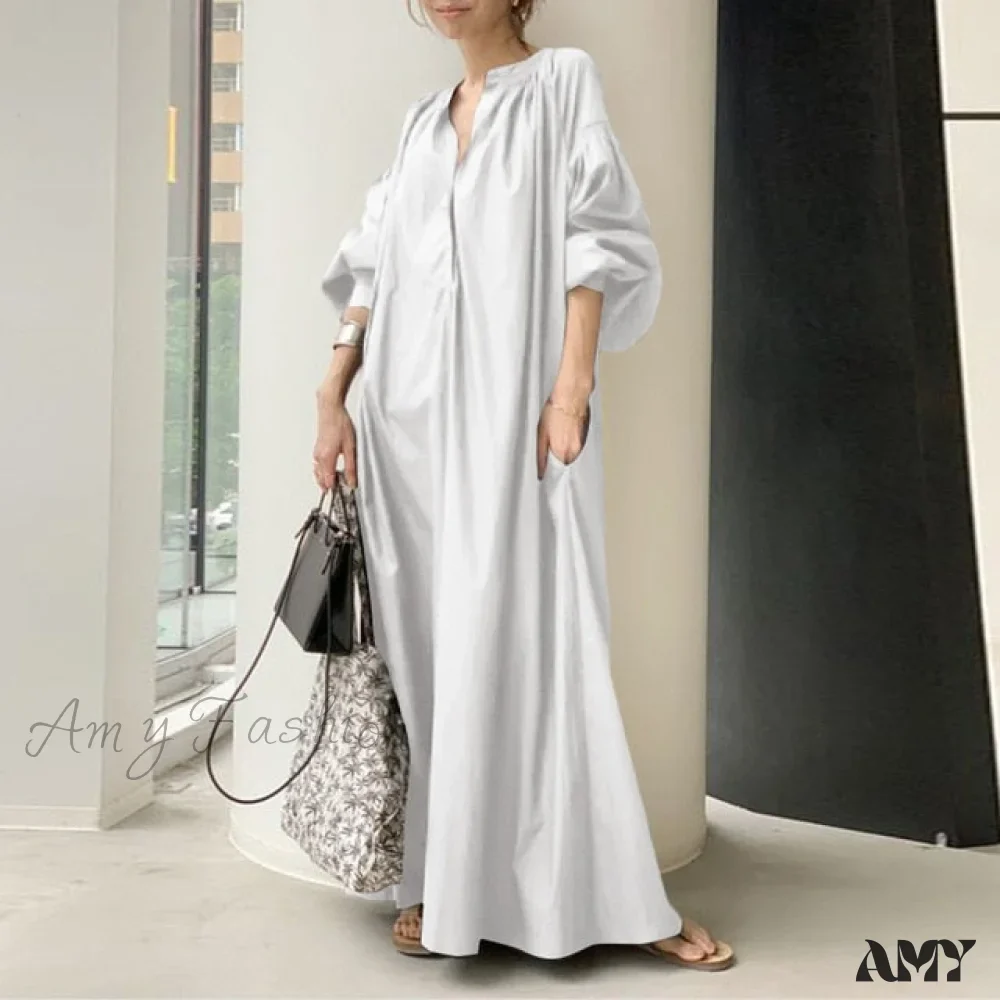 Amy Fashion - Casual Lantern Sleeve Maxi Sundress - Image 3
