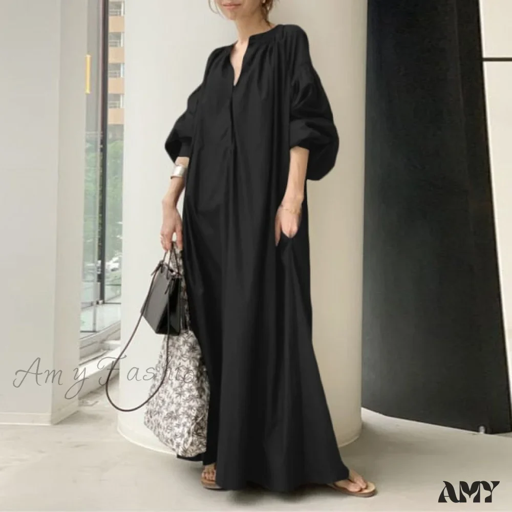 Amy Fashion - Casual Lantern Sleeve Maxi Sundress - Image 4