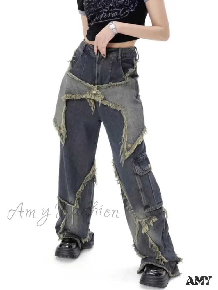 Amy Fashion - Super Beautiful Flower High Waist Summer Loose Wide Leg Vintage Unique Versatile Straight Women's Jean