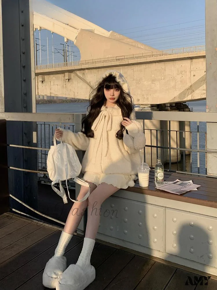 Sweet Spicy Girl White Knitted Ruffle Edge Short Autumn Winter New Fashion Sexy High Waist Slim Mini Skirt - Image 4