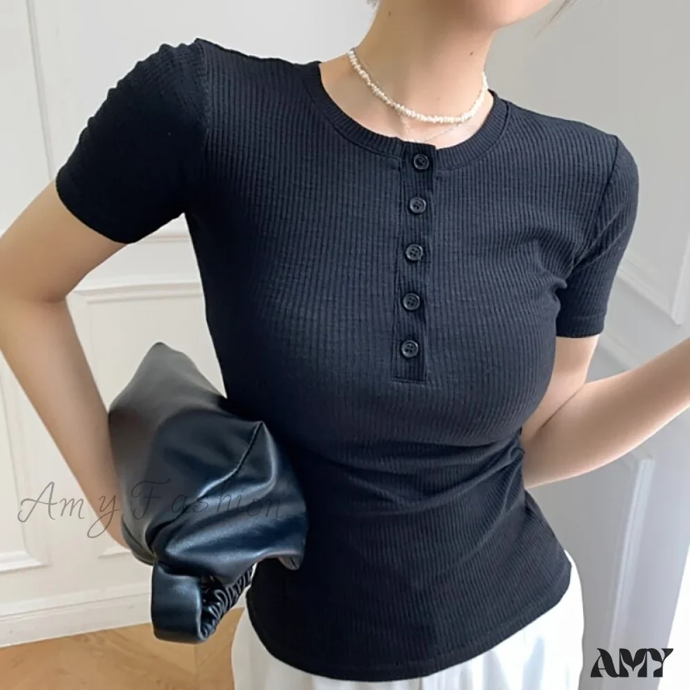 Amy Fashion - Short Sleeve Cotton Tee Shirt - Image 6