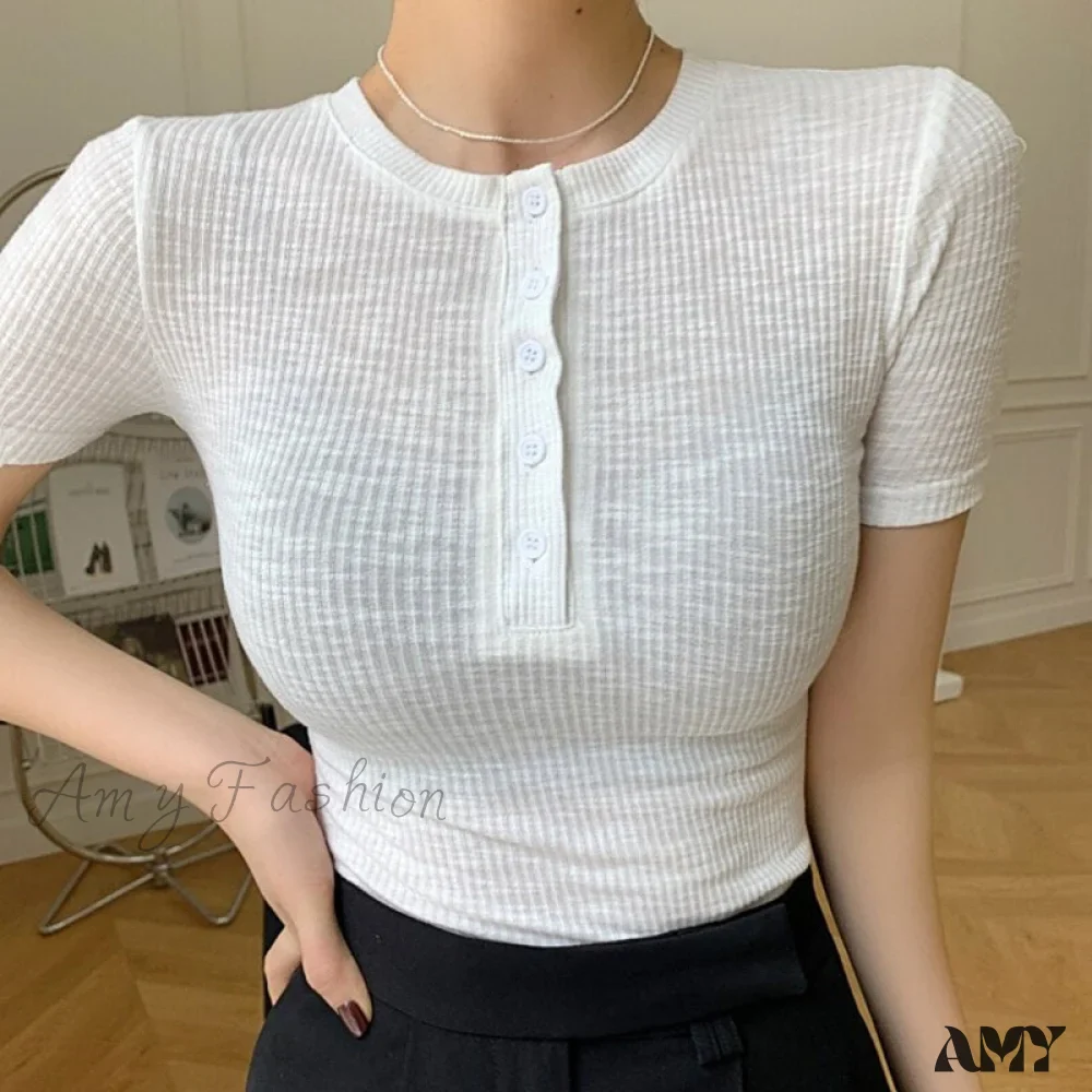 Amy Fashion - Short Sleeve Cotton Tee Shirt - Image 8