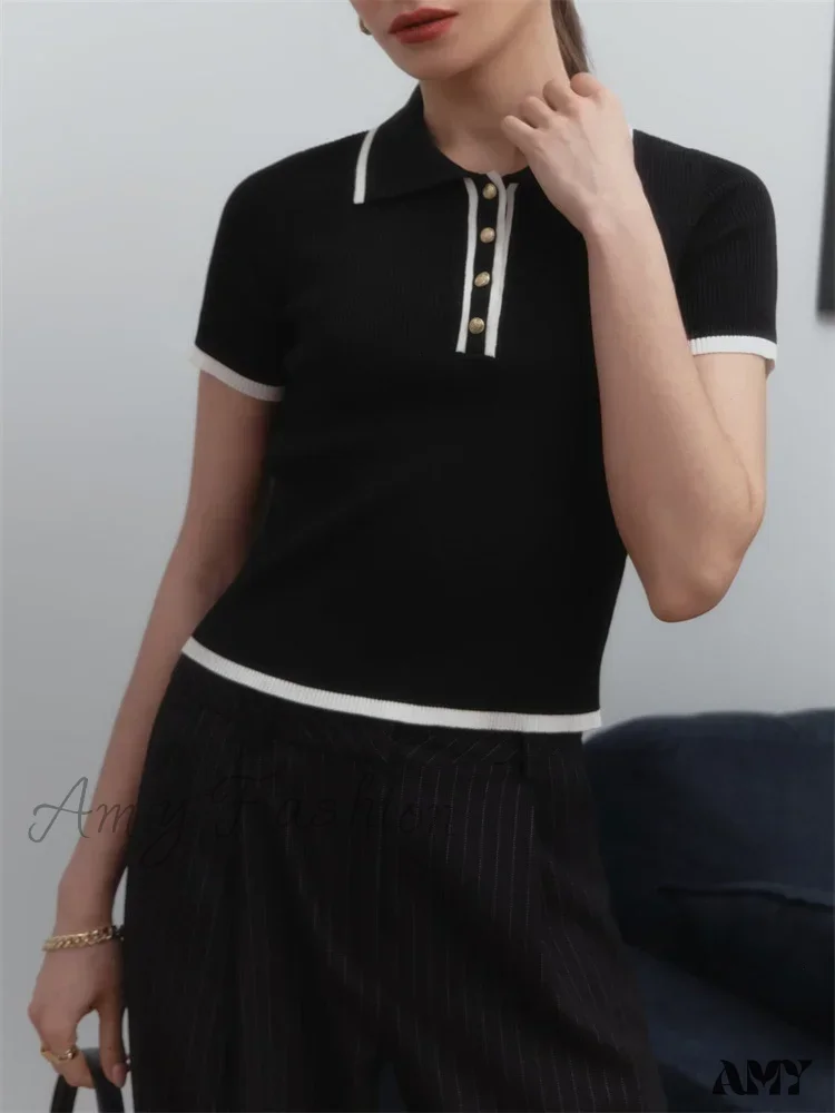 Talenza Women's Knitted Pullover Fashion Short Sleeve Patchwork Elegant Slim Sweater - Image 7