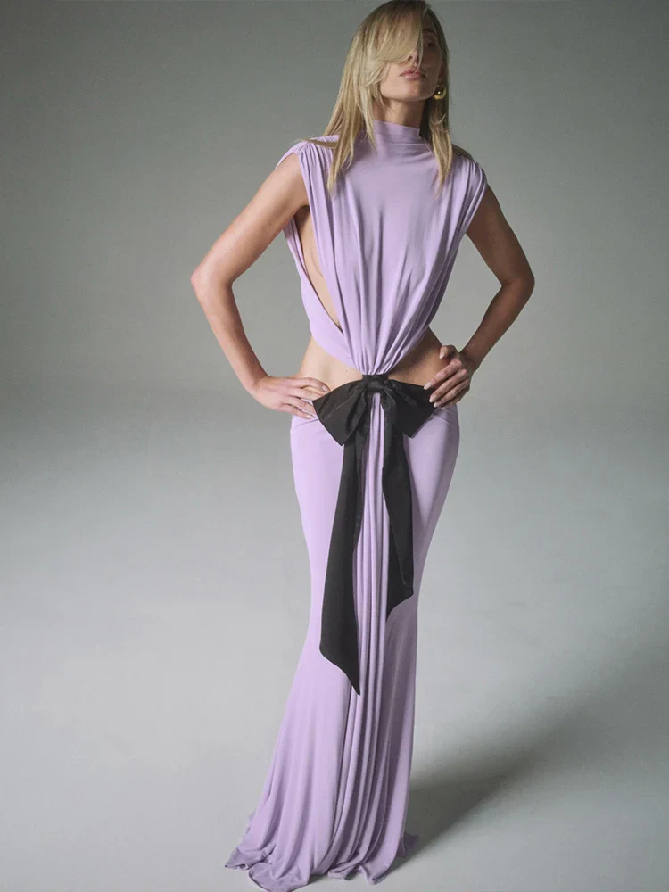 Tassel Pleated Waistless Maxi Dress