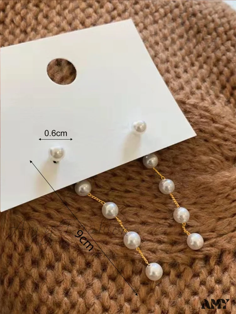 Amy Fashion - Temperament Simple Long Chain Tassel Faux Pearl Earrings - Image 4