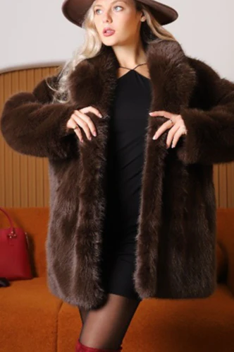Thick Warm Faux Fox Fur Mid-Length Belted Coat - Image 2