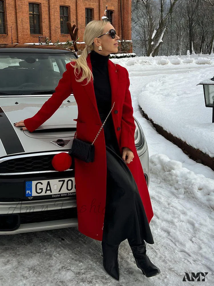 Thickened Elegant Long Button Long Sleeve Blend Loose Wool Pocket Coat - Image 2