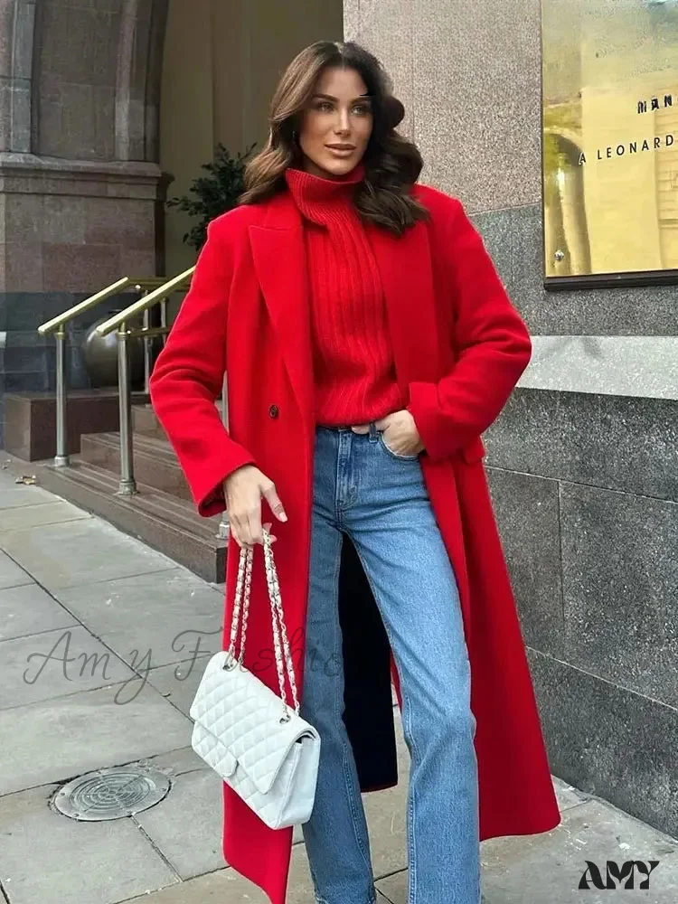 Thickened Elegant Long Button Long Sleeve Blend Loose Wool Pocket Coat - Image 4