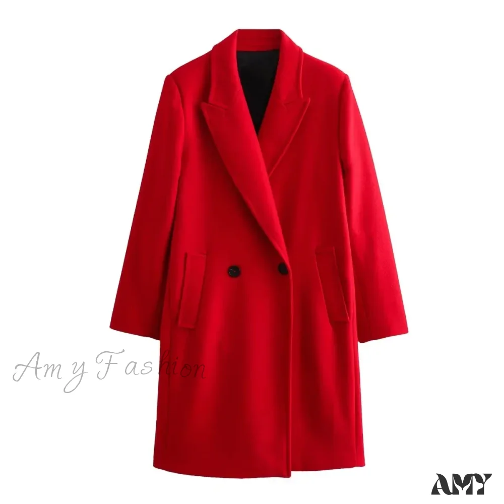 Thickened Elegant Long Button Long Sleeve Blend Loose Wool Pocket Coat - Image 5
