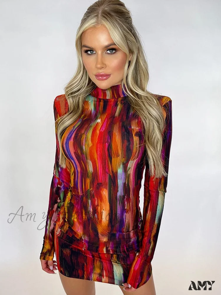 Amy Fashion - Tie Dye Print Women Long Sleeve Mini Dress - Image 4