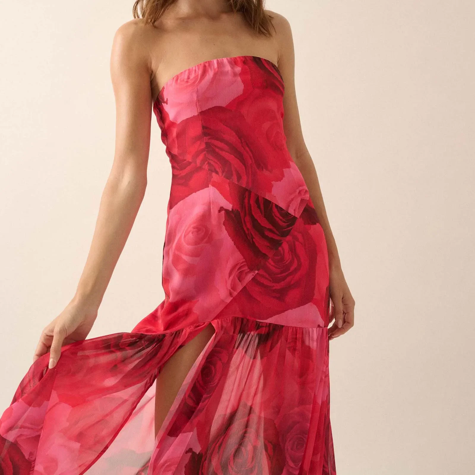 Tie-dye Rose Ruffled Split Vacation Dress - Image 4