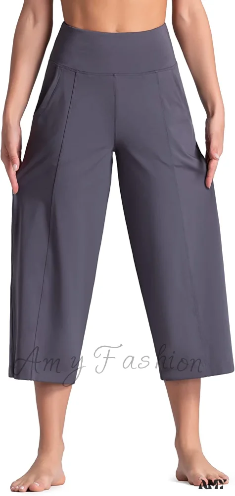Amy Fashion - Lounge Yoga Capris Pants High Waist Workout Flare Crop Pants - Image 15
