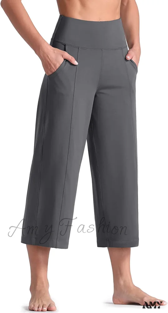 Amy Fashion - Lounge Yoga Capris Pants High Waist Workout Flare Crop Pants - Image 17