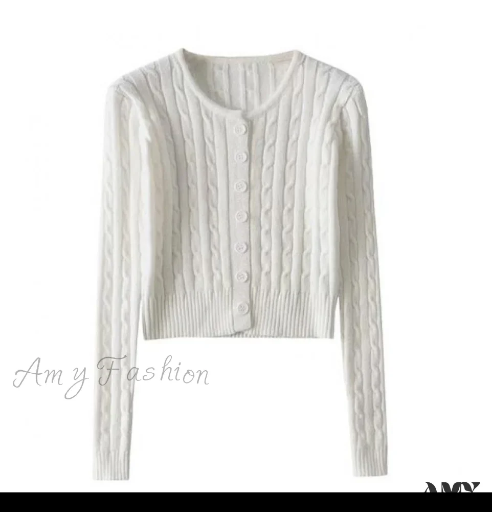 Amy Fashion - Vintage Long Sleeve Slim Knitted Cardigan - Image 10