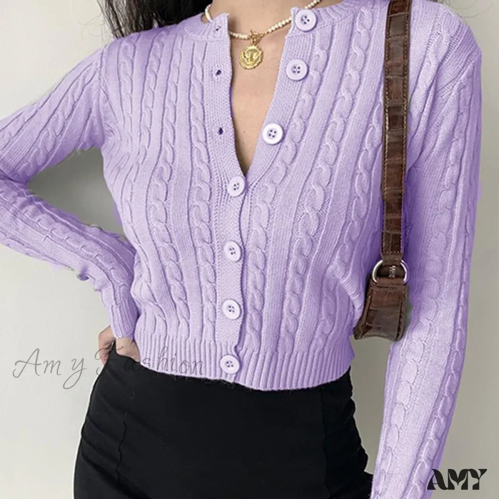 Amy Fashion - Vintage Long Sleeve Slim Knitted Cardigan - Image 6