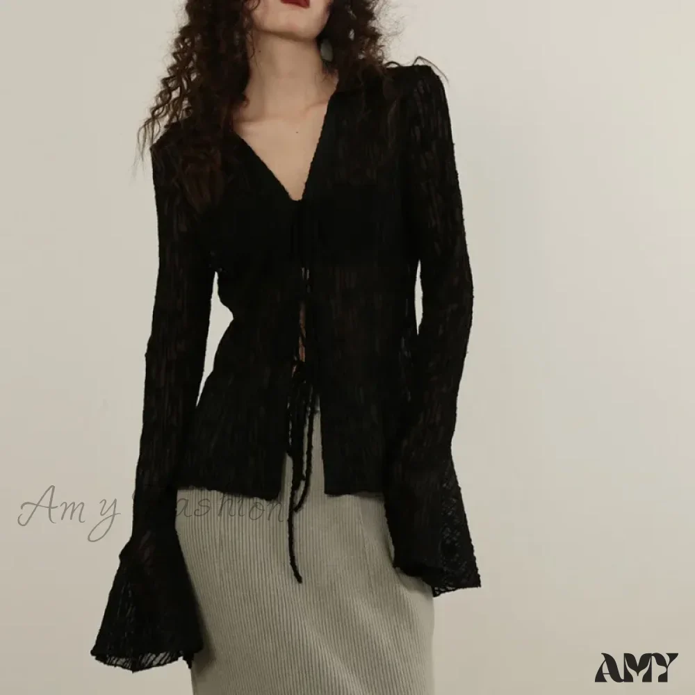 Transparent Lace Harajuku Long Sleeve See Through Goth Blouse