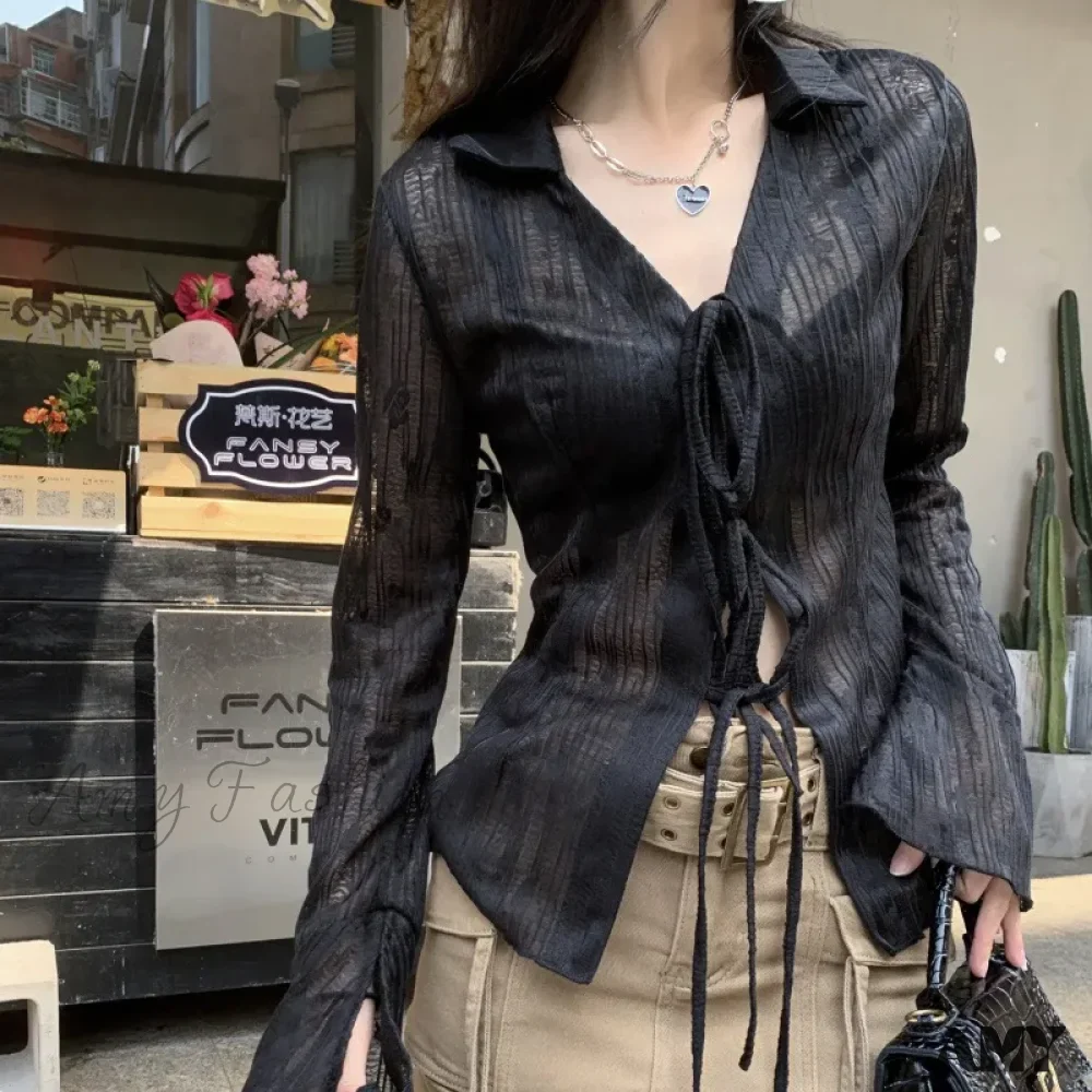 Transparent Lace Harajuku Long Sleeve See Through Goth Blouse - Image 2