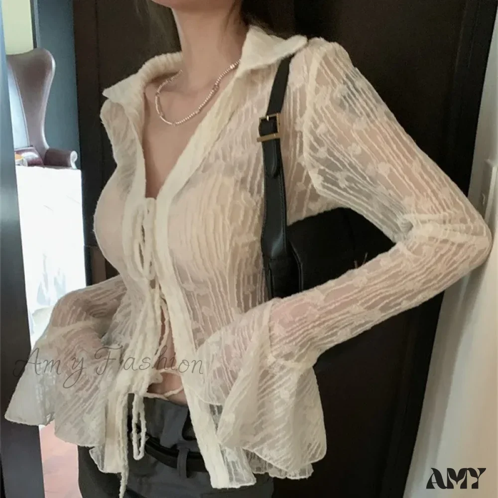 Transparent Lace Harajuku Long Sleeve See Through Goth Blouse - Image 8