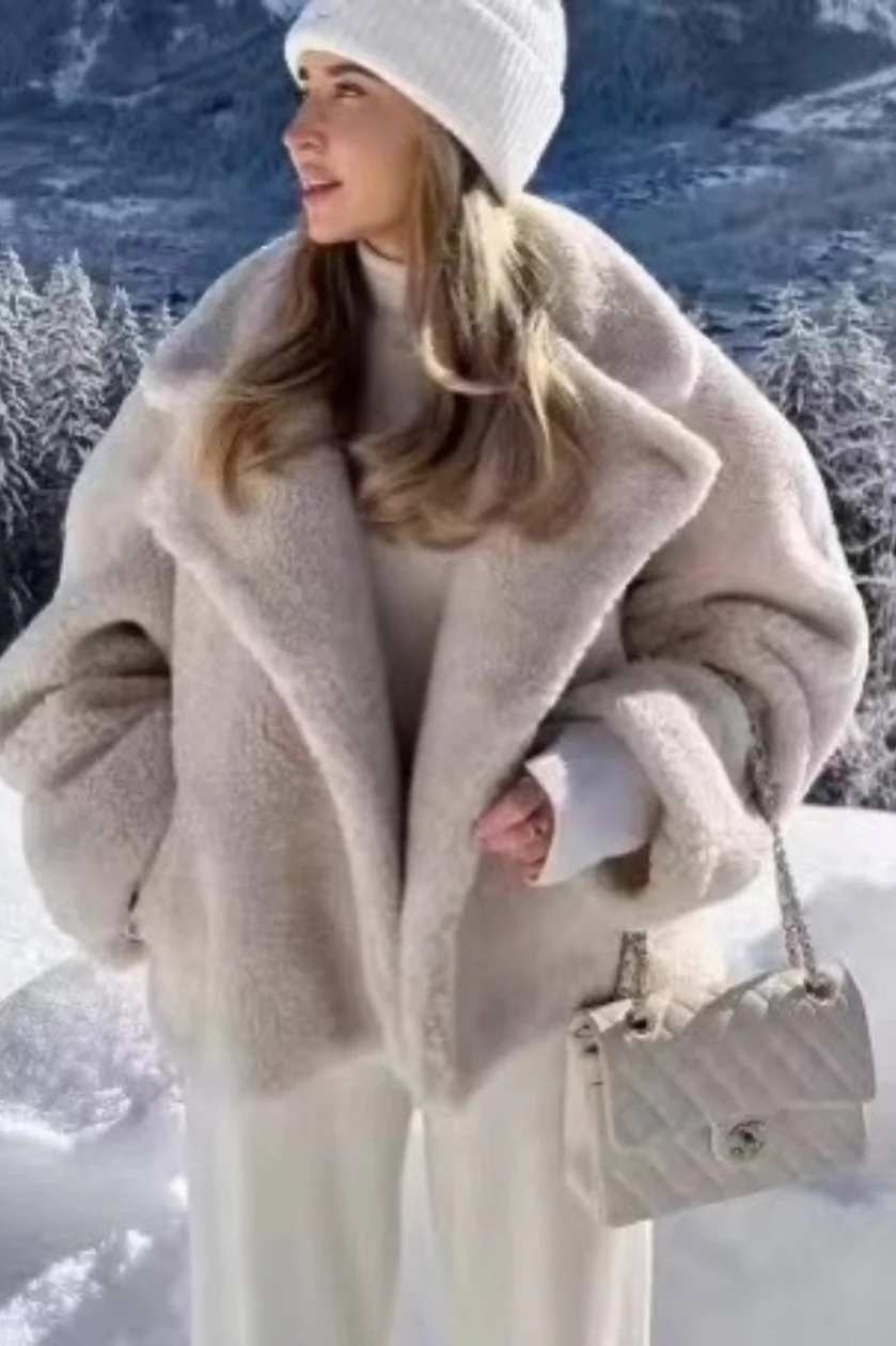 Turndown Collar Fuzzy Winter Coat - Image 3