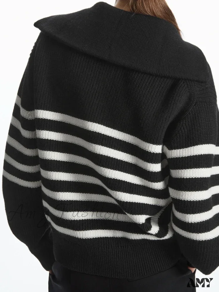 Turtleneck Loose Lapel Striped Casual Fashion Simplicity Sweater - Image 3