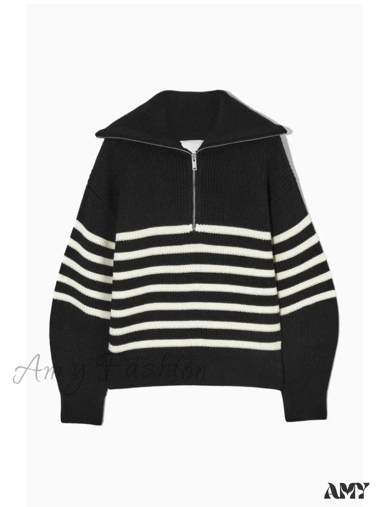 Turtleneck Loose Lapel Striped Casual Fashion Simplicity Sweater - Image 4
