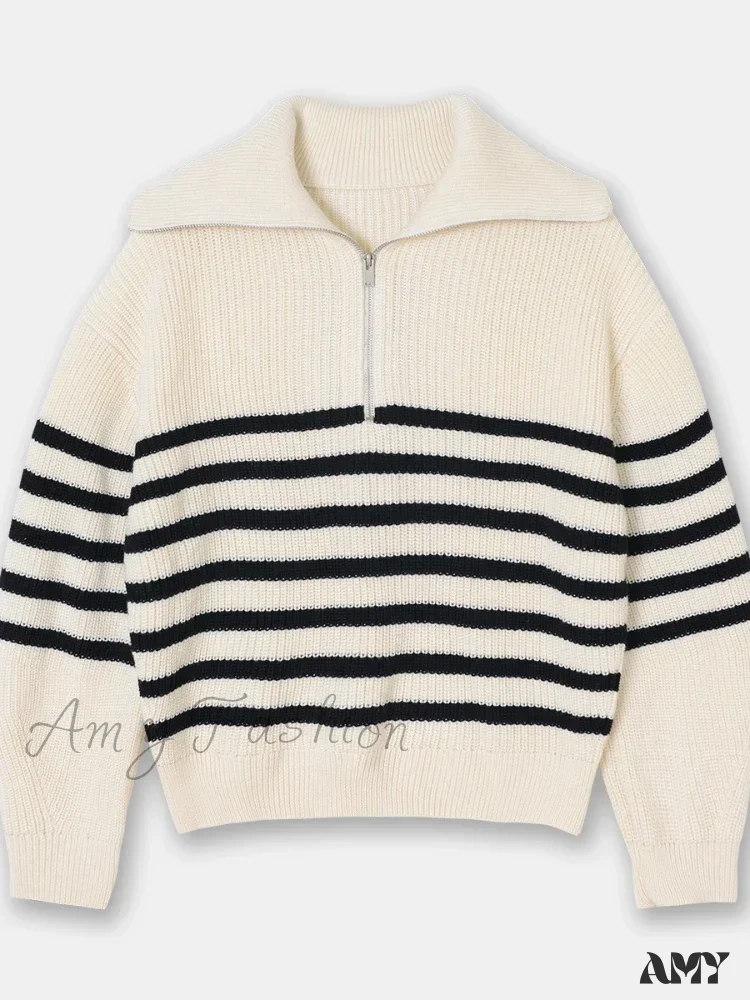 Turtleneck Loose Lapel Striped Casual Fashion Simplicity Sweater - Image 5