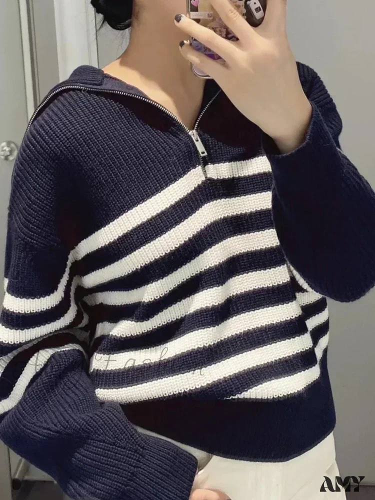 Turtleneck Loose Lapel Striped Casual Fashion Simplicity Sweater - Image 6