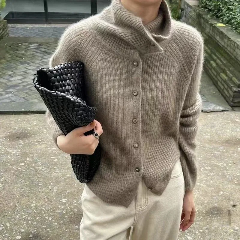 Turtleneck Thick Wool Knit Cardigan